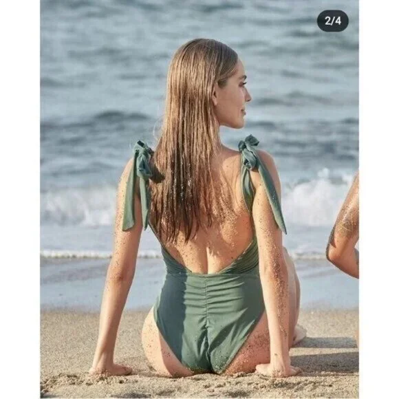 Phax One Piece Swimsuit L Low Back Cheeky Tie Shoulders Rust Orange NEW - Picture 11 of 12